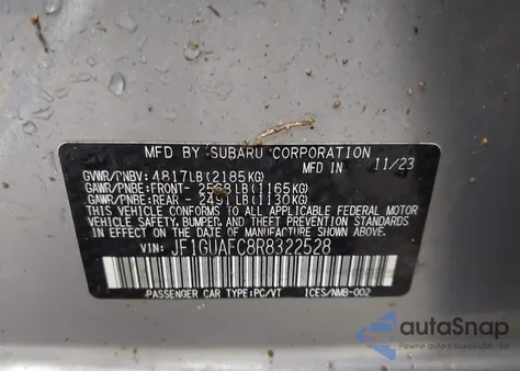 2024 Subaru Impreza Sport 5-Door из США, поврежденный, VIN JF1GUAFC8R8322528